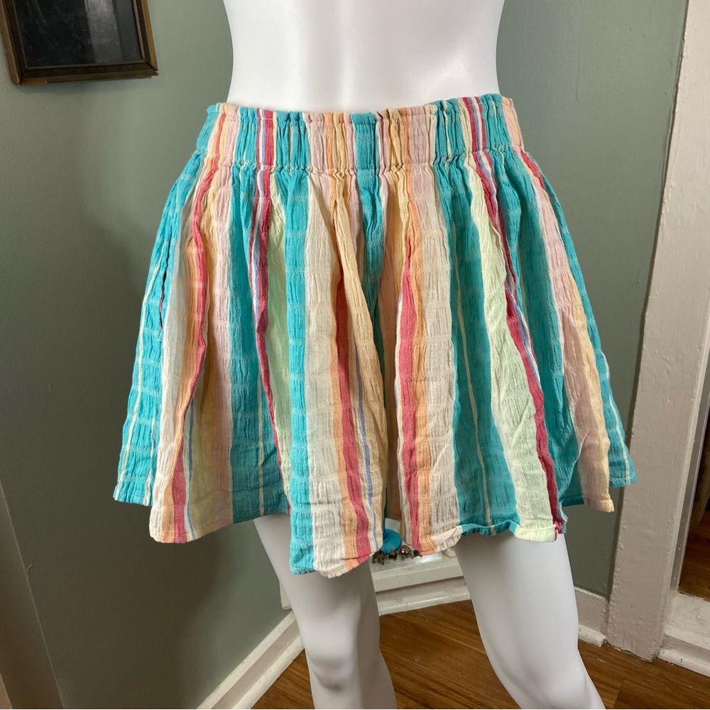 Kai Aloha Hawaiian Gauze Rainbow Striped Mini Full Shorts Skirt Large L skort